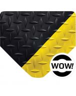 Diamond-Plate SpongeCote with WOW! Finish - Black with Yellow Borders Anti Fatigue Mats